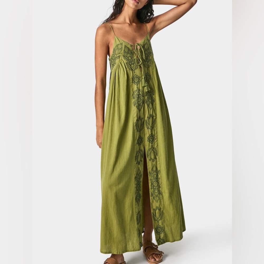 Pepe Jean Lilou Green Maxi Dress with Embroidered Details - medium